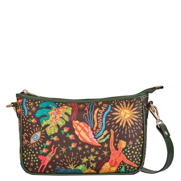 Printed Fabric Green East/West Hobo Crossbody Sling Bag Over the Shoulder Purse - Picture 1 of 8